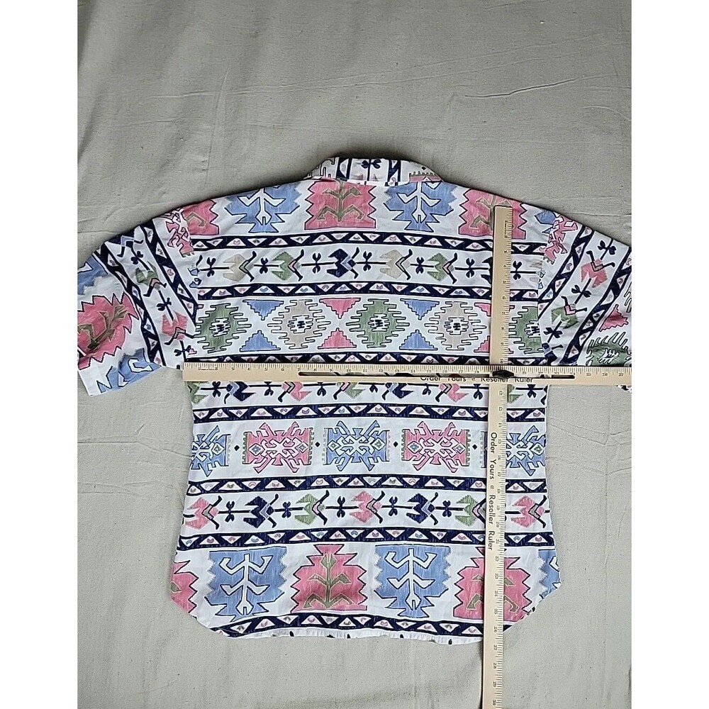 Cabrais Aztec Shirt‎ Womens 16 XL White Pink Blue Southwest Tribal Vintage 90s - Picture 8 of 12